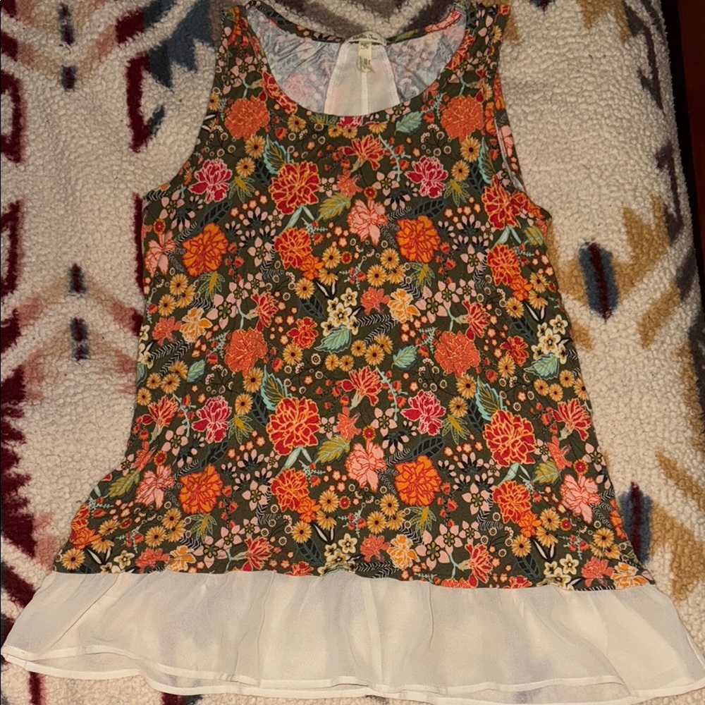 Matilda Jane Floral Tank Top with Sheer Ruffle Hem Detail